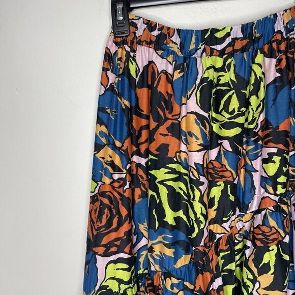 The ODELLS Paloma Skirt Womens Medium (*runs small) Floral Tiered Cotton Silk - Picture 3 of 12